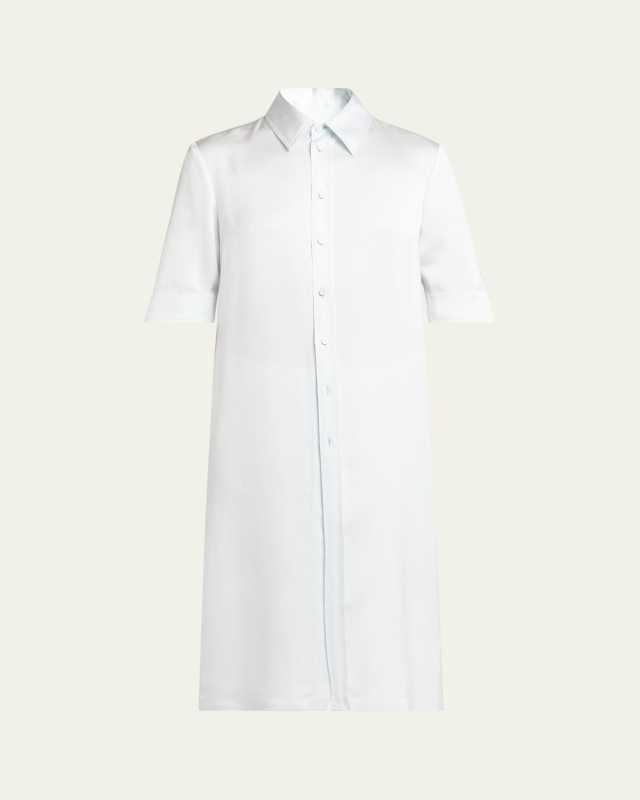 Short-Sleeve Long Fitted Button-Down Shirt